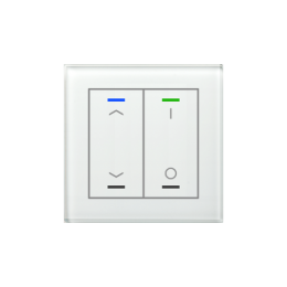 KNX GLASS PUSH BUTTON II LITE 2-FOLD RGBW WHITE UP/DOWN (L) + I/O SYMBOL (R) + TEMPERATURE SENSOR