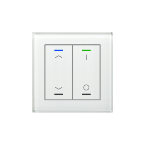KNX GLASS PUSH BUTTON II LITE 2-FOLD RGBW WHITE UP/DOWN (L) + I/O SYMBOL (R) + TEMPERATURE SENSOR