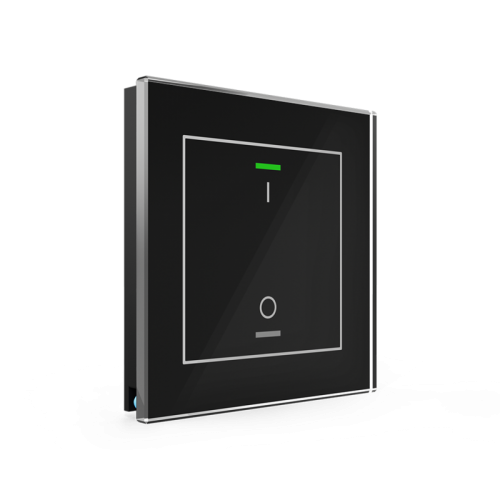 KNX GLASS PUSH BUTTON II LITE 1-FOLD RGBW BLACK I/O SYMBOL WITH TEMPERATURE SENSOR