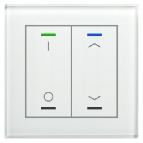 KNX GLASS PUSH BUTTON II LITE 2-FOLD RGBW WHITE UP/DOWN (R) + I/O SYMBOL (L) + TEMPERATURE SENSOR