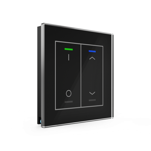 KNX GLASS PUSH BUTTON II LITE 2-FOLD RGBW BLACK UP/DOWN (R) + I/O SYMBOL (L) + TEMPERATURE SENSOR