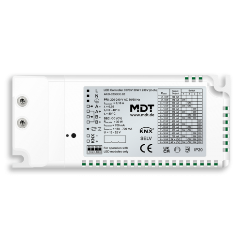 LED Controller CC/CV 700 mA, 30 W, 230 V, 2-channel